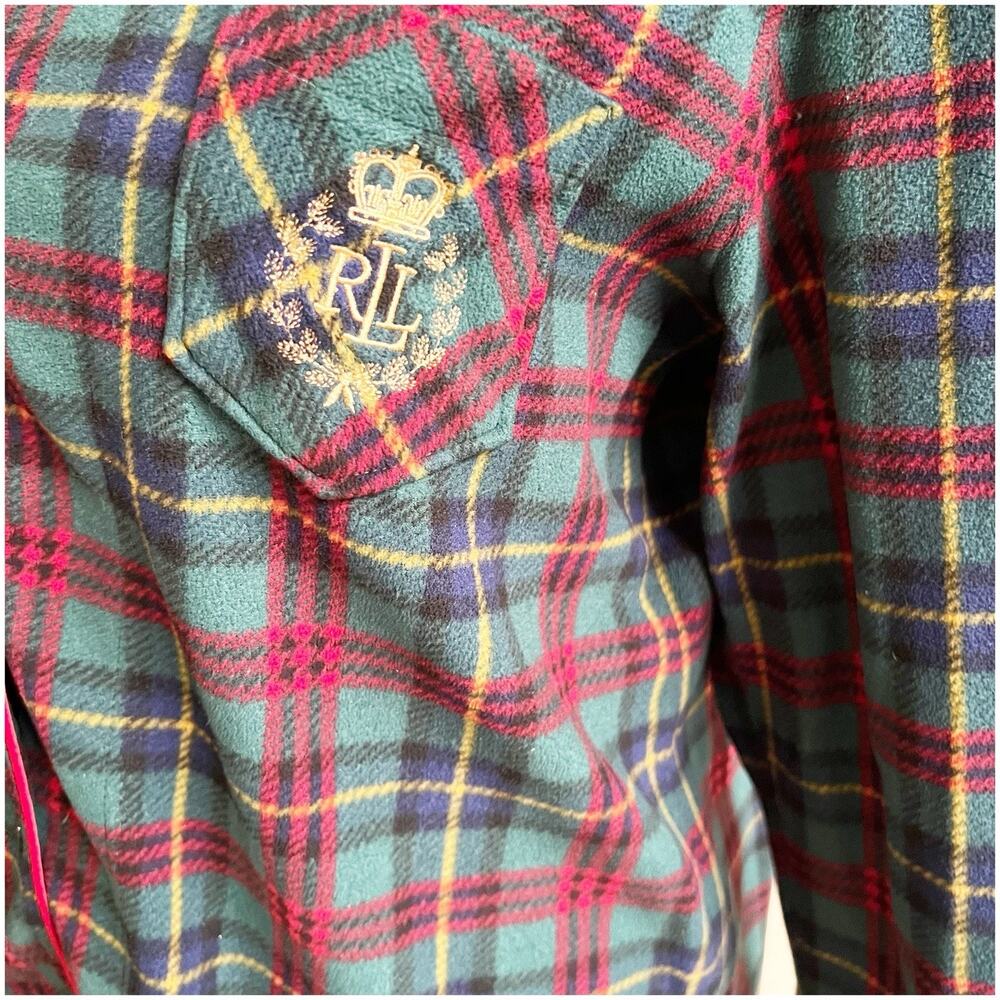 Lauren Ralph Lauren Women’s Monogram Plaid Flannel Pajama Top Button Front Med - Picture 7 of 10
